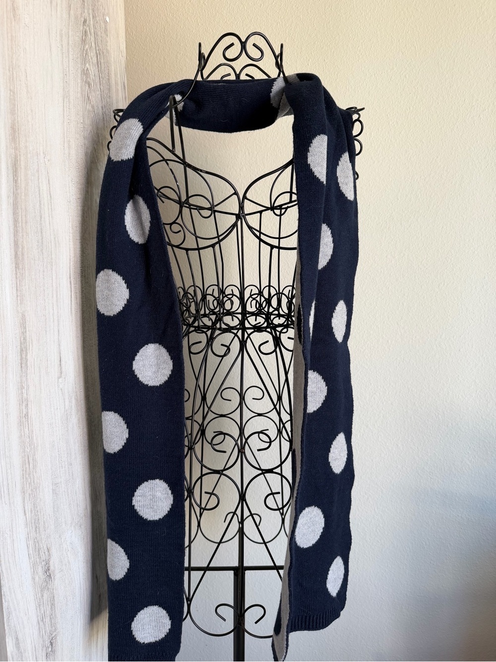 Navy Blue Polka Dot Knit Scarf